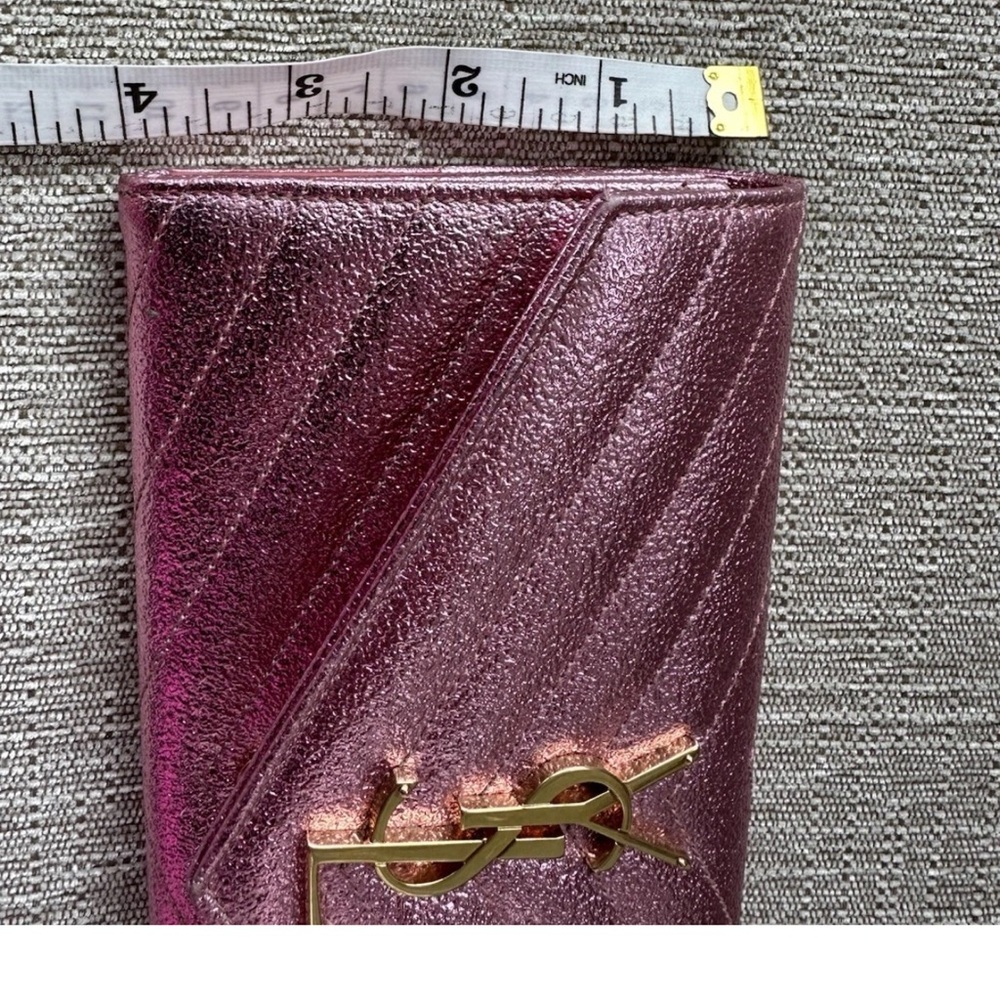 Authentic Shiny Matalic Pink YSL Yves Saint Laurent Wallet Genuine Leather - Picture 5 of 17